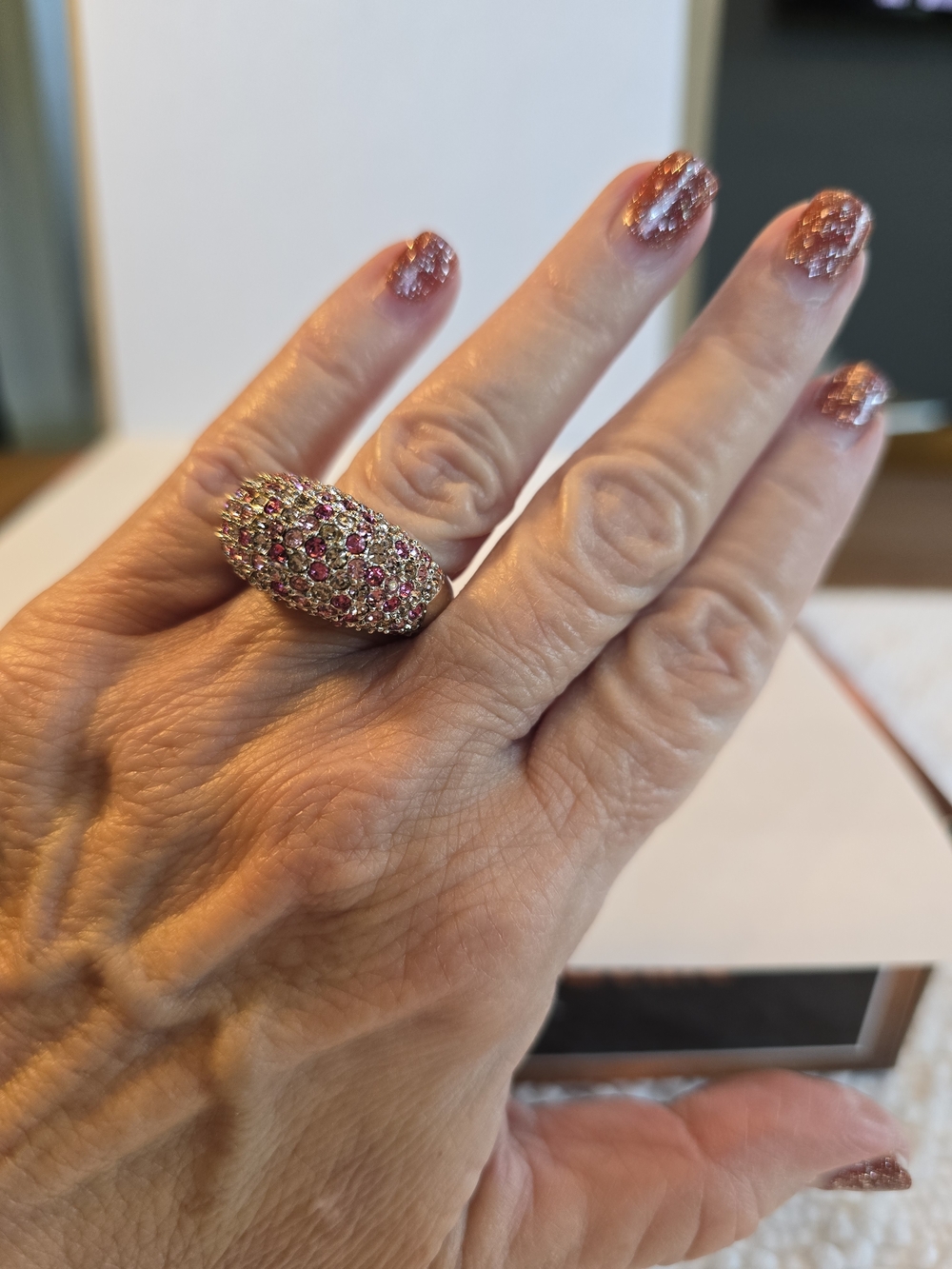 Sparkling Pink Pavé Dome Ring for Women SIZE 8.5